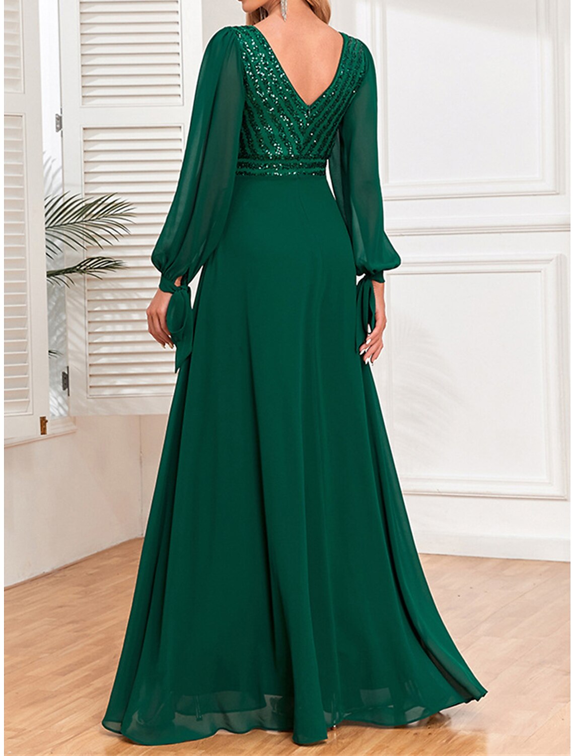 Women's Sequin Dress Prom Dress Party Dress Sparkly Dress Long Dress Maxi Dress Green Long Sleeve Fall Winter V Neck Fashion Evening Party