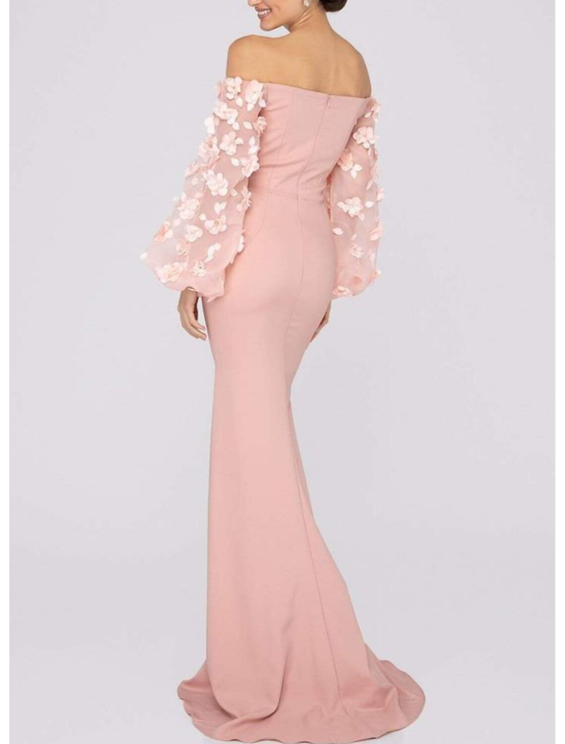 Mermaid / Trumpet Reformation Amante Elegant Engagement Formal Evening Dress Off Shoulder Long Sleeve Chapel Train Stretch Fabric with Appliques