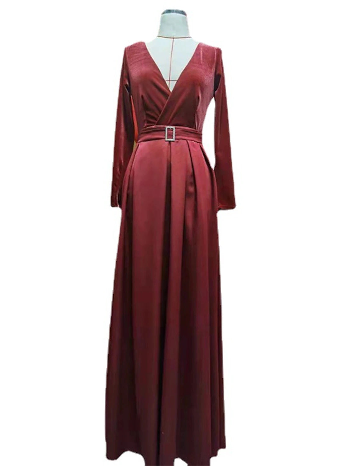 Women's Party Dress Velvet Dress Red Long Dress Maxi Dress Wine Long Sleeve Pure Color Ruched Pleated Split Winter Fall V Neck Party Hot Elegant Fall Dress Winter Dress