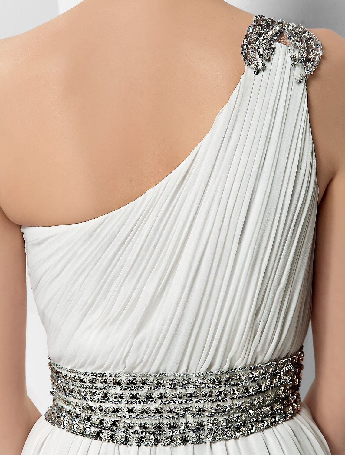 Sheath / Column One Shoulder Floor Length Chiffon Dress with Beading / Draping