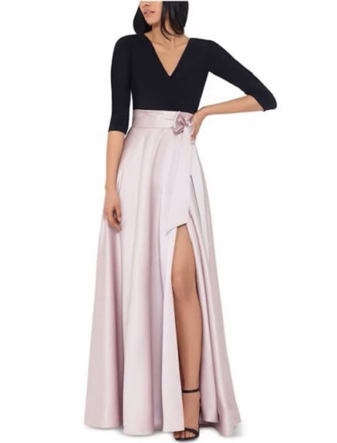 A-Line Evening Gown Elegant Dress Formal Tea Length 3/4 Length Sleeve V Neck Satin with Butterfly