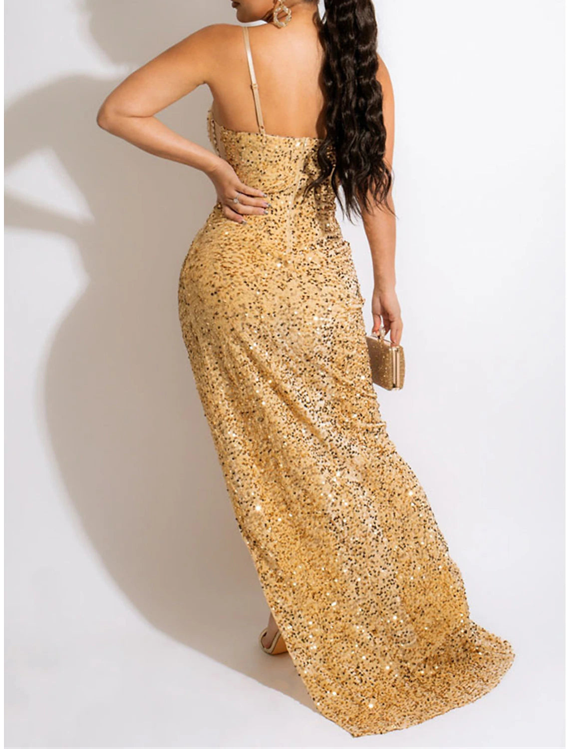 Women's Sequin Dress Prom Dress Party Dress Long Dress Maxi Dress Black Gold Sleeveless Pure Color Sequins Spring Fall Winter Spaghetti Strap Fashion Wedding Guest Birthday Evening Party
