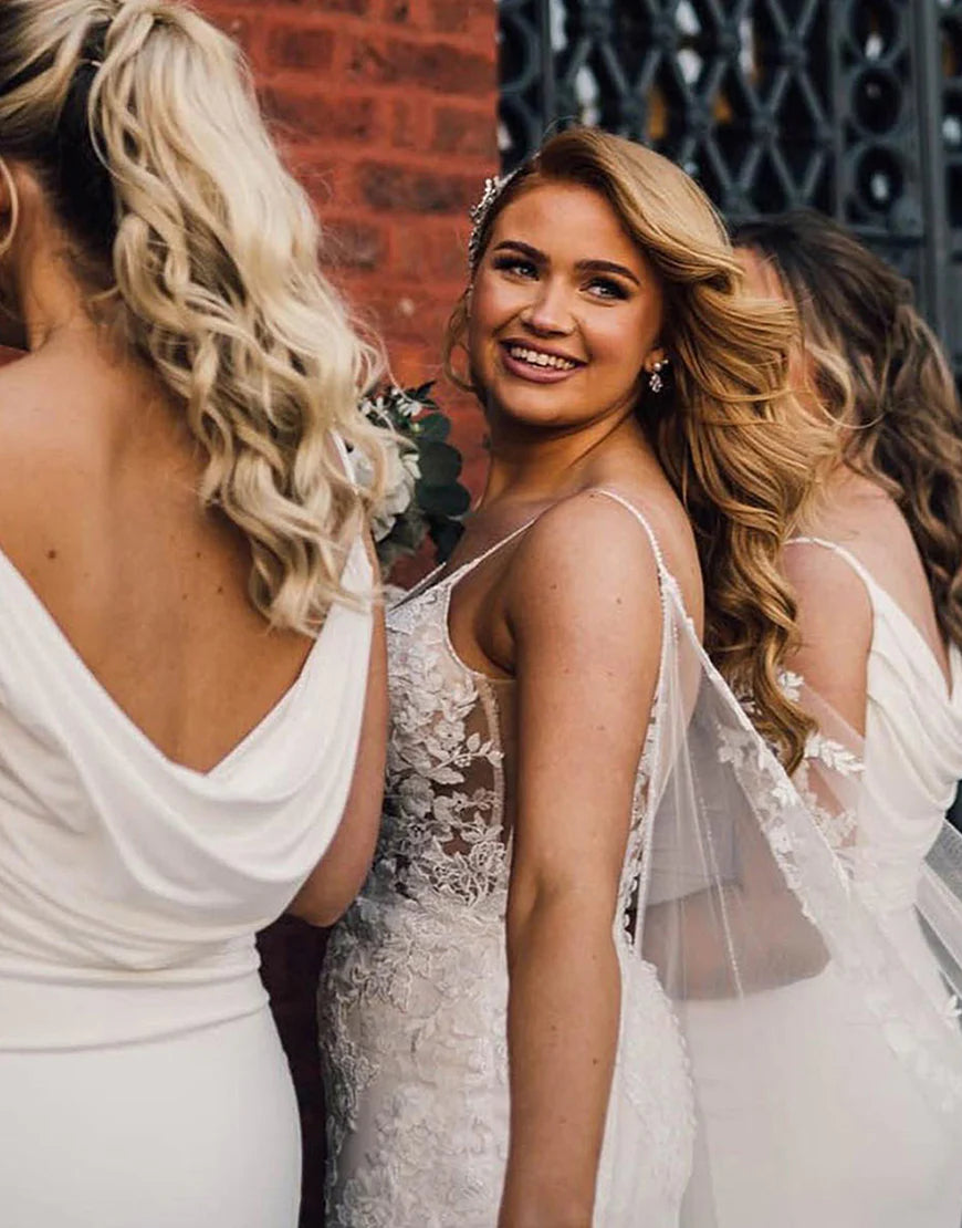 Ivory Sheath-Column Sweep Train Spandex Bridesmaid Dress