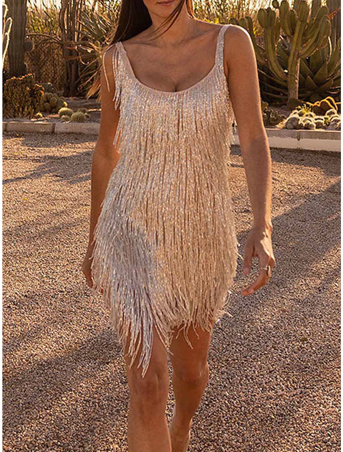 Women‘s Party Dress Fringe Dress Homecoming Dress Mini Dress Purple Gold Beige Sleeveless Pure Color Tassel Fringe Summer Spring Fall Spaghetti Strap Fashion Evening Party Vacation Fall Dress