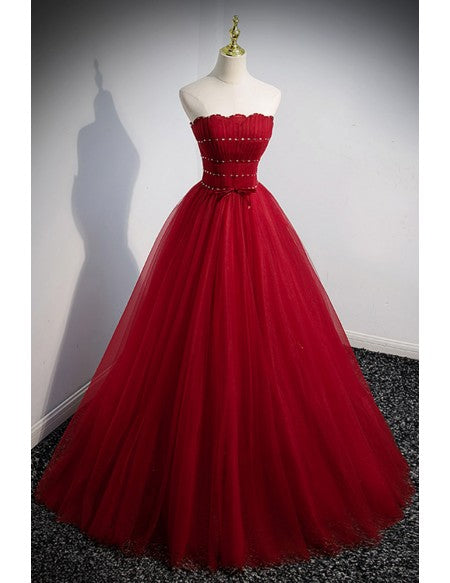 Flowy Burgundy Tulle Long Prom Dress with Square Neckline