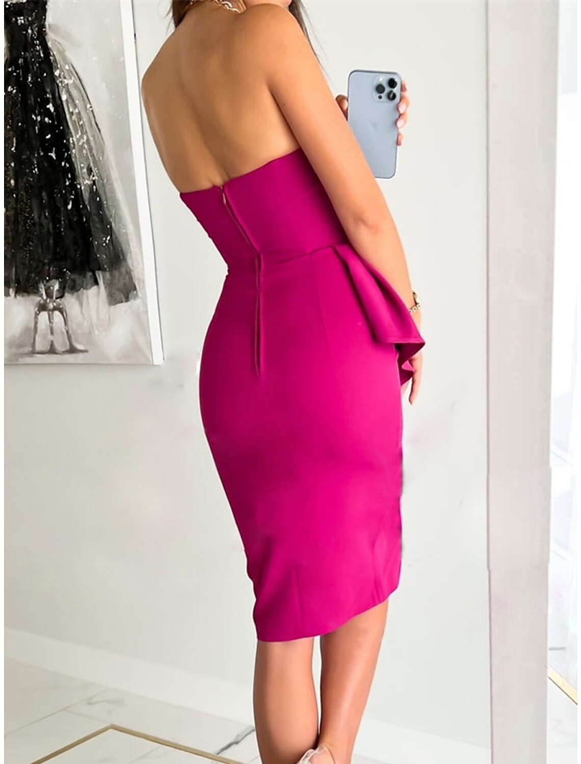 Women's Party Dress Cocktail Dress Wedding Guest Dress Mini Dress White Blue Green Sleeveless Pure Color Ruched Spring Fall Winter Strapless Fashion Winter Dress Christmas Wedding Guest