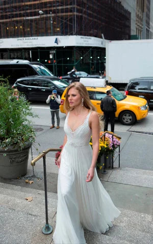 Buyishang Chiffon Lace Weddig Dress With Beading Sequins Flower