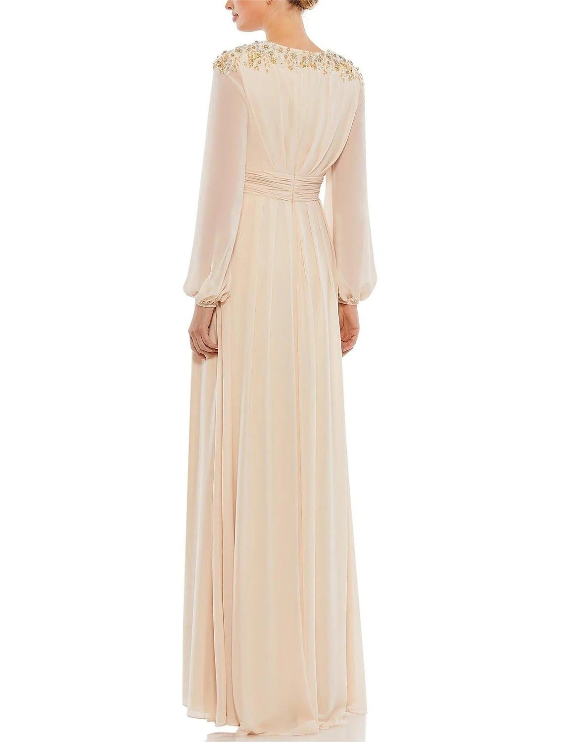 A-Line Mother of the Bride Dress Wedding Guest Vintage Elegant V Neck Knee Length Stretch Chiffon Long Sleeve with Crystals Beading