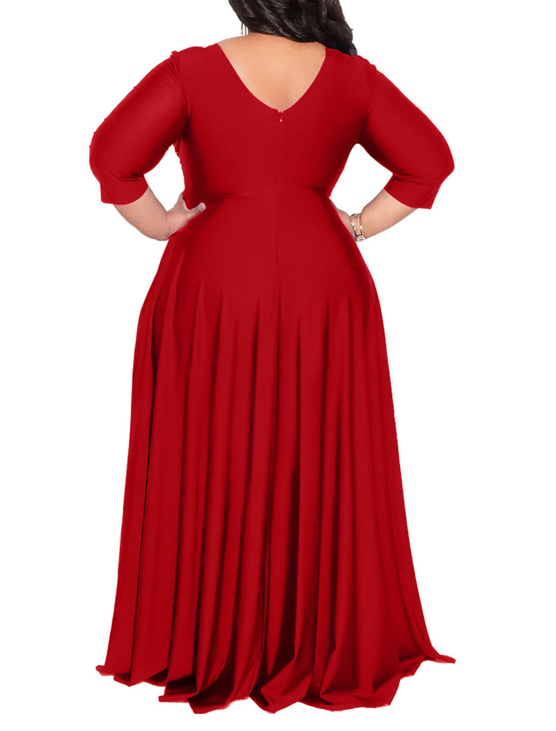 Women's Plus Size Red Chirstmas Dress Curve Party Dress Pure Color V Neck 3/4 Length Sleeve Fall Spring Elegant Maxi long Dress Party Evening Party Dress