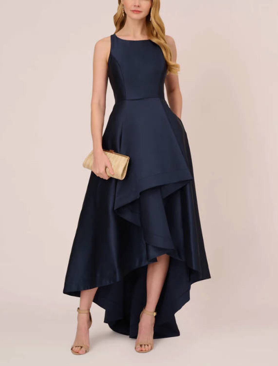 A-Line Evening Gown High Low Dress Wedding Wedding Guest Asymmetrical Sleeveless Boat Neck Taffeta with Pleats