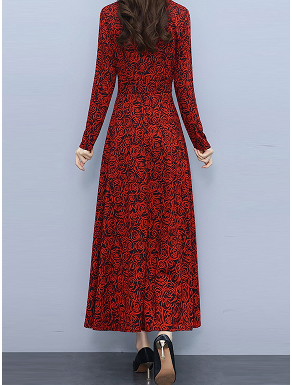 Women's Prom Dress Party Dress Wedding Guest Dress Long Dress Maxi Dress White Red Long Sleeve Floral Print Summer Spring Fall V Neck Elegant Wedding Guest Evening Party Vacation