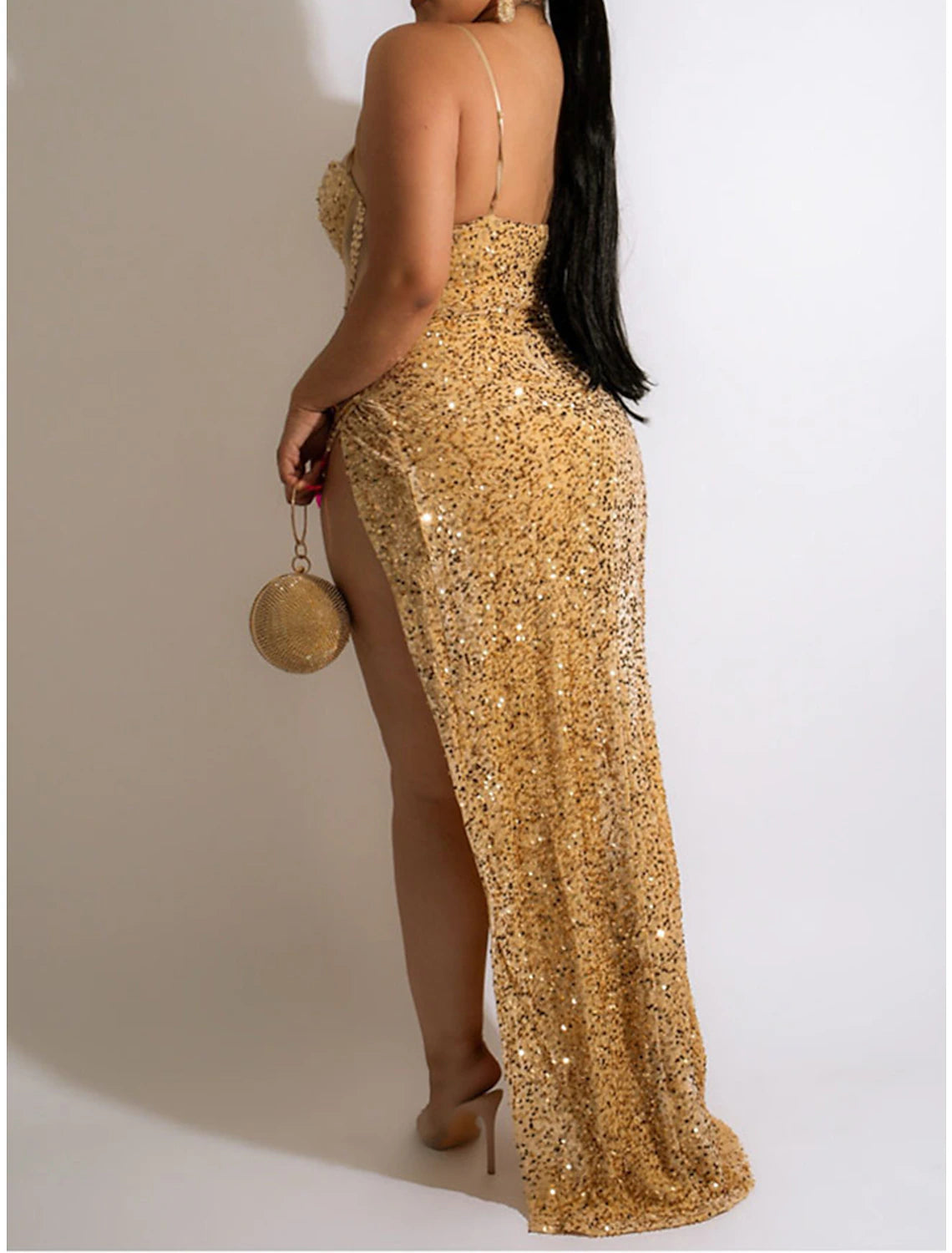 Women's Sequin Dress Prom Dress Party Dress Long Dress Maxi Dress Black Gold Sleeveless Pure Color Sequins Spring Fall Winter Spaghetti Strap Fashion Wedding Guest Birthday Evening Party