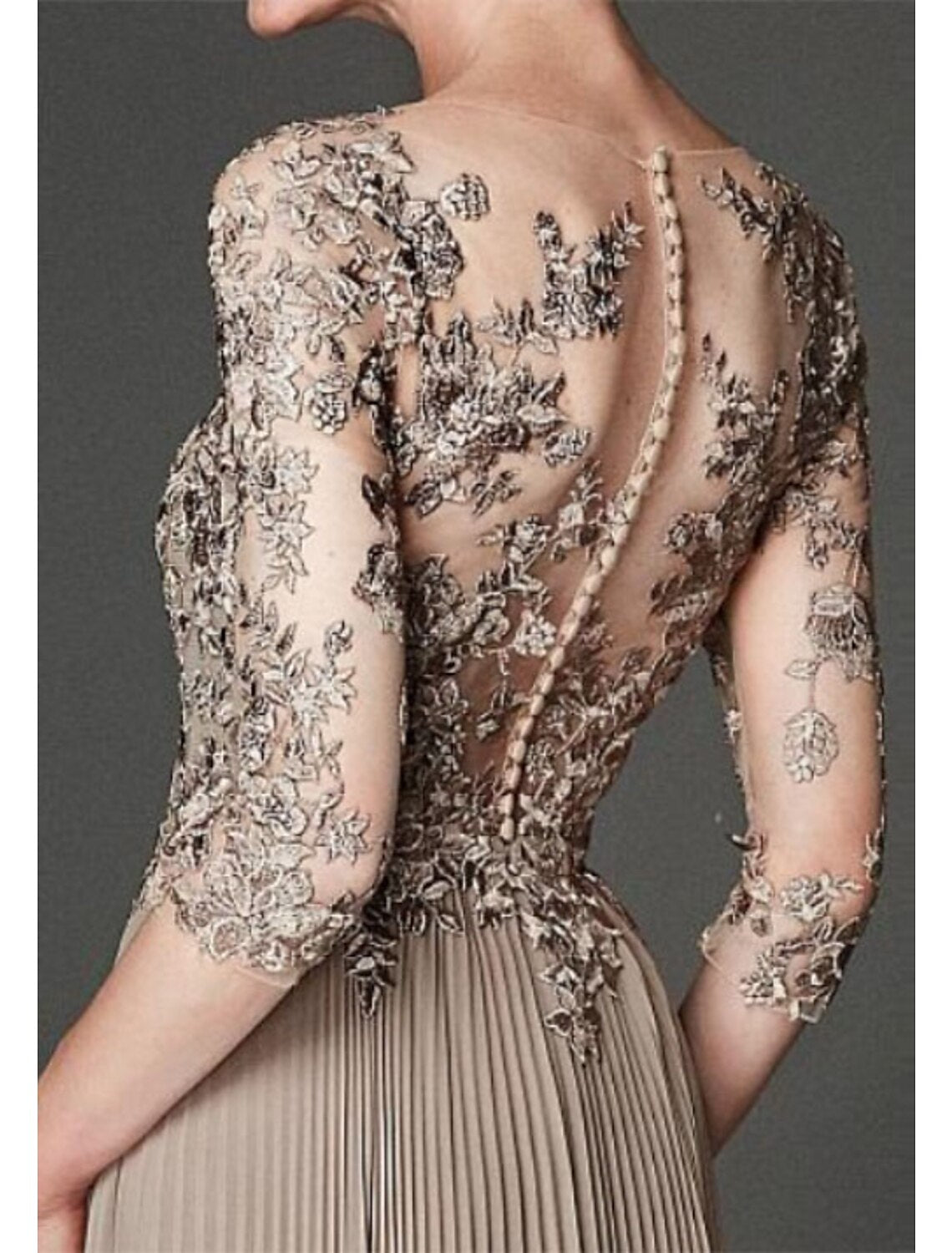 A-Line Mother of the Bride Dress Elegant & Luxurious V Neck Floor Length Chiffon Tulle 3/4 Length Sleeve with Pleats Appliques