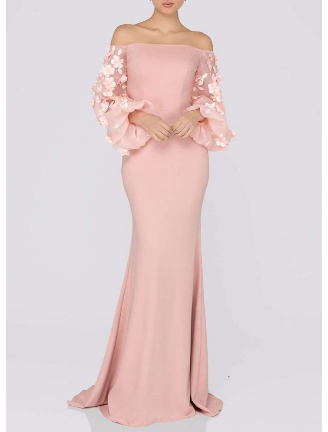 Mermaid / Trumpet Reformation Amante Elegant Engagement Formal Evening Dress Off Shoulder Long Sleeve Chapel Train Stretch Fabric with Appliques