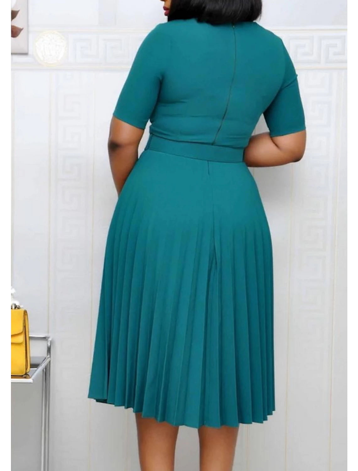 Women‘s Plus Size Curve Party Dress Solid Color Crew Neck Ruched Short Sleeve Spring Fall Work Formal Prom Dress Knee Length Dress Party Work Dress Loose Fit