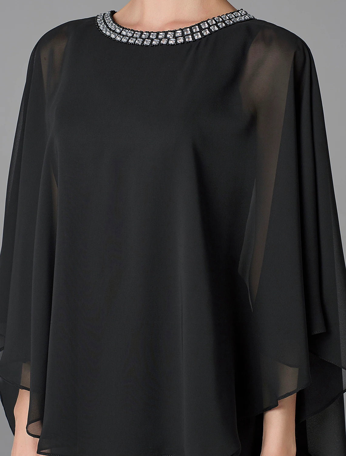 A-Line Mother of the Bride Dress Wedding Guest Elegant Cape Dress Plus Size Jewel Neck Floor Length Chiffon Sleeveless with Beading