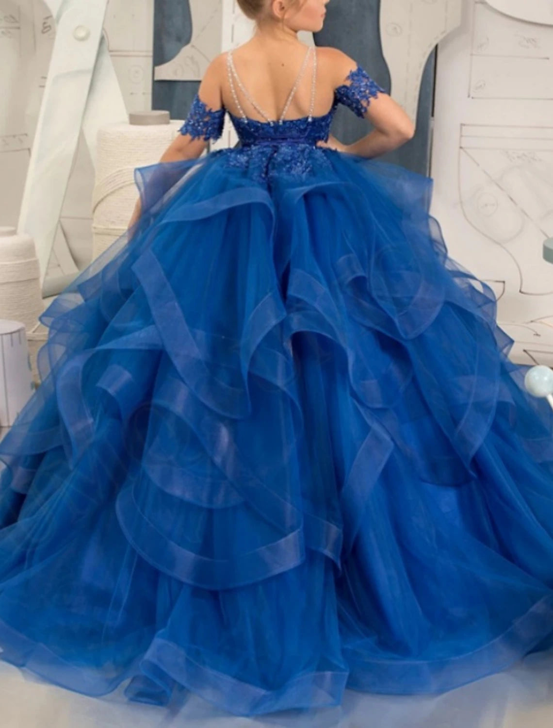 Princess Floor Length Flower Girl Dress Wedding Party Girls Cute Prom Dress Lace with Appliques Elegant