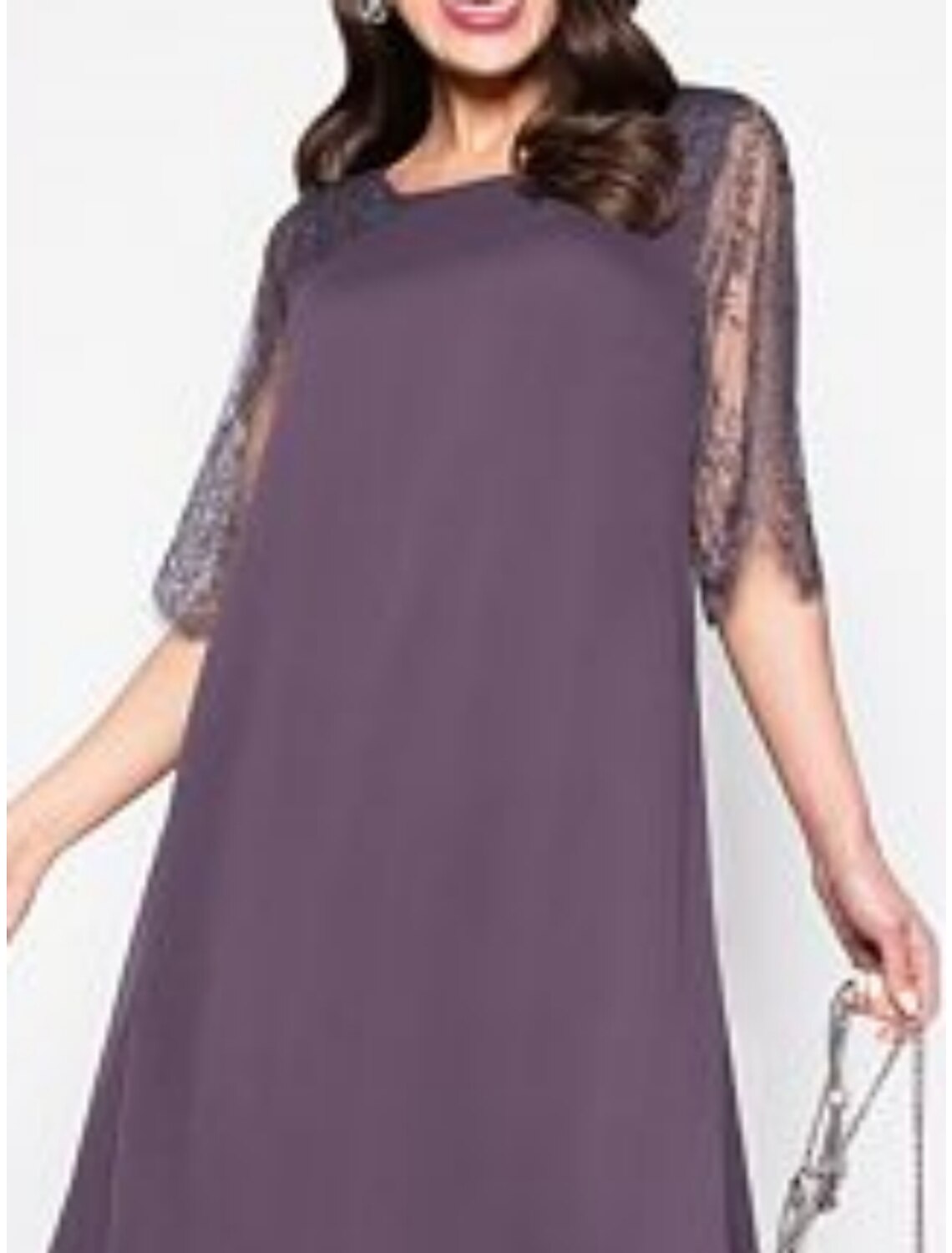 Sheath / Column Mother of the Bride Dress Wedding Guest Simple Elegant Scoop Neck Knee Length Chiffon Half Sleeve with Solid Color