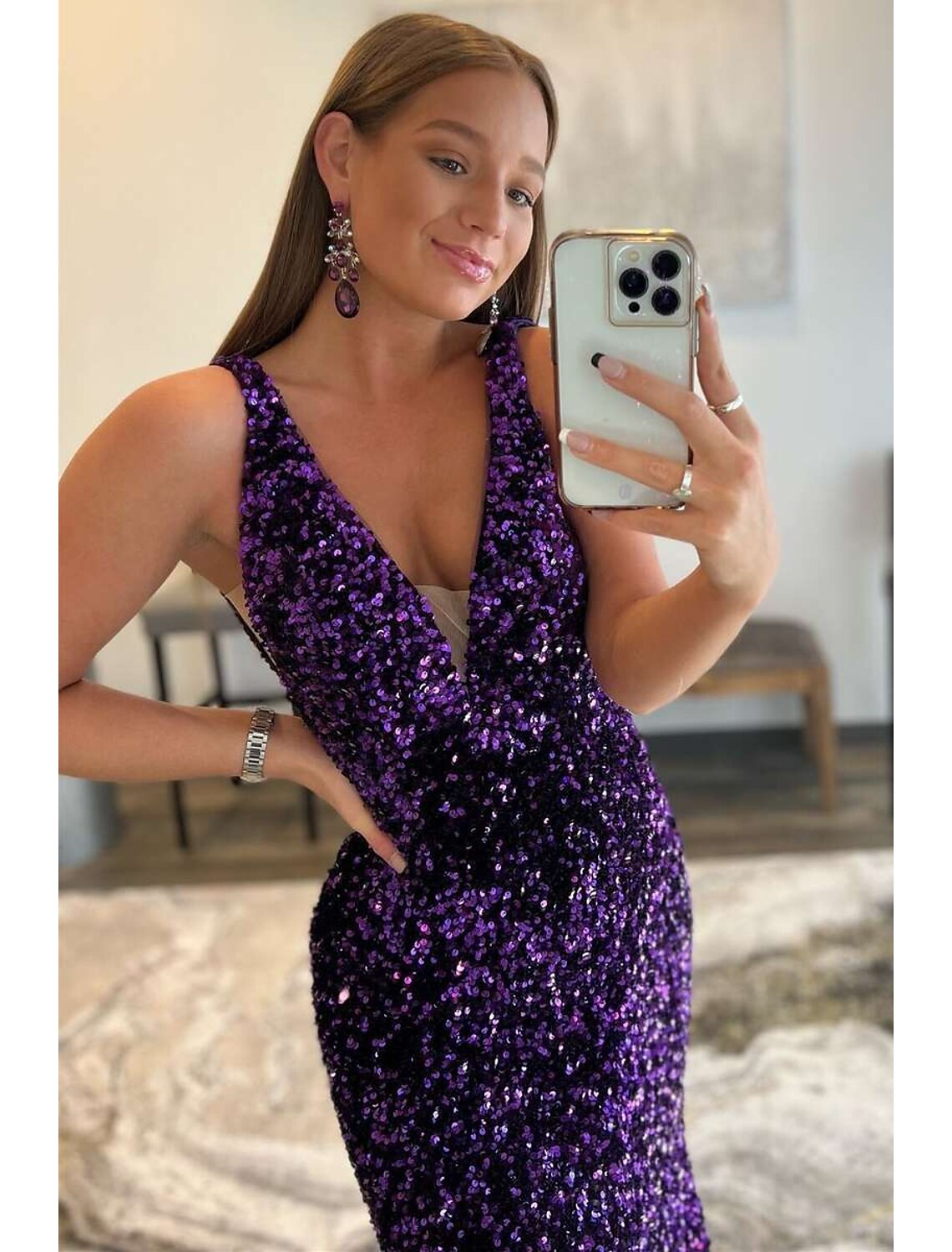 Mermaid / Trumpet Prom Dresses Sparkle & Shine Dress Formal Prom Sweep / Brush Train Sleeveless V Neck Sequined Backless with Sequin