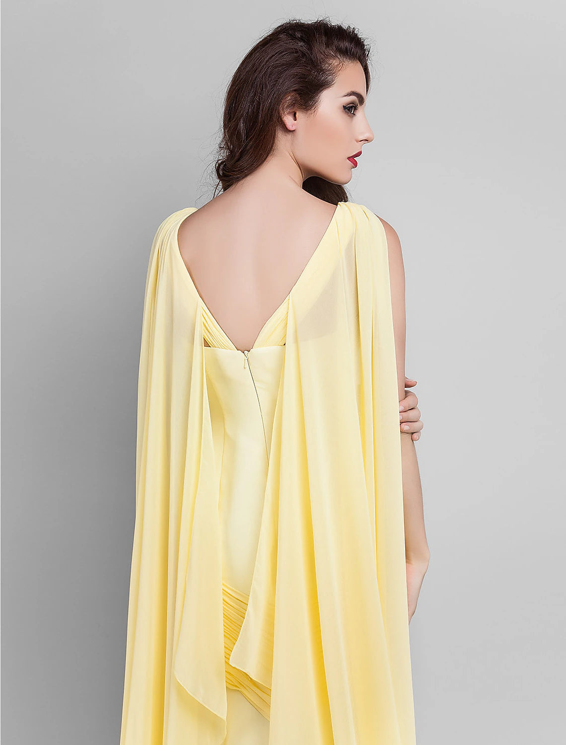 Sheath / Column Elegant Dress Wedding Guest Prom Court Train Sleeveless Plunging Neck Georgette V Back with Criss Cross Side Draping