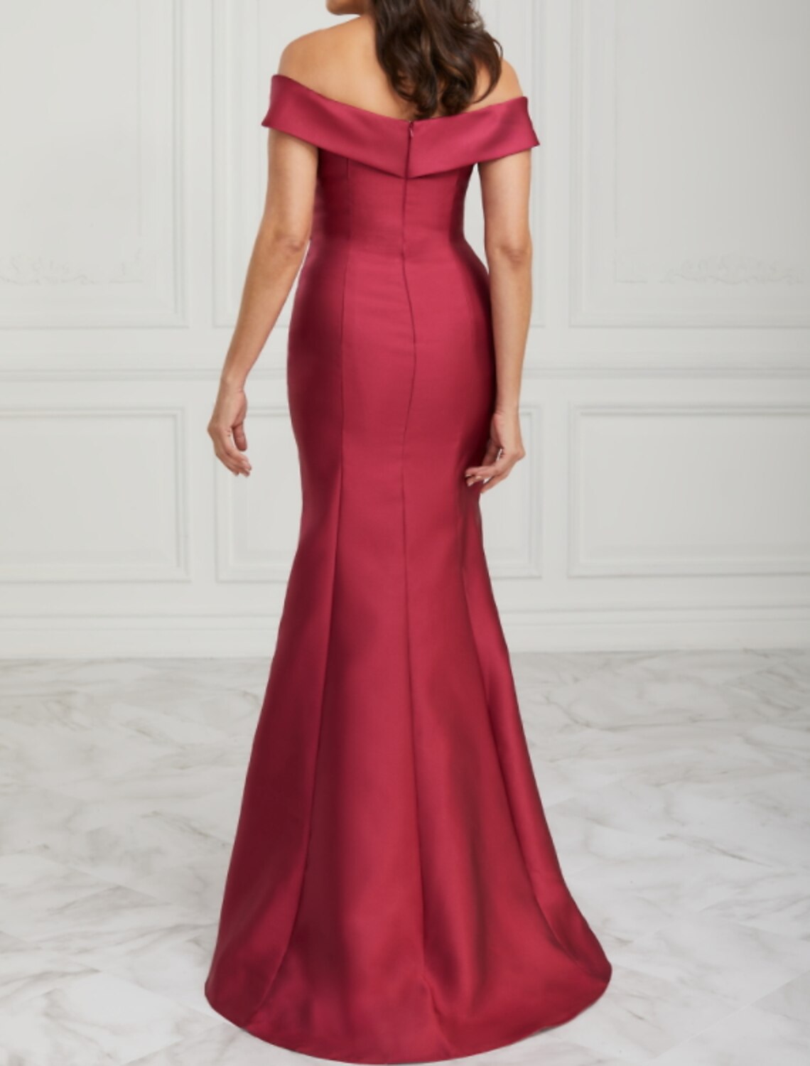 A-Line Mother of the Bride Dress Elegant Off Shoulder Floor Length Satin Sleeveless with Ruching