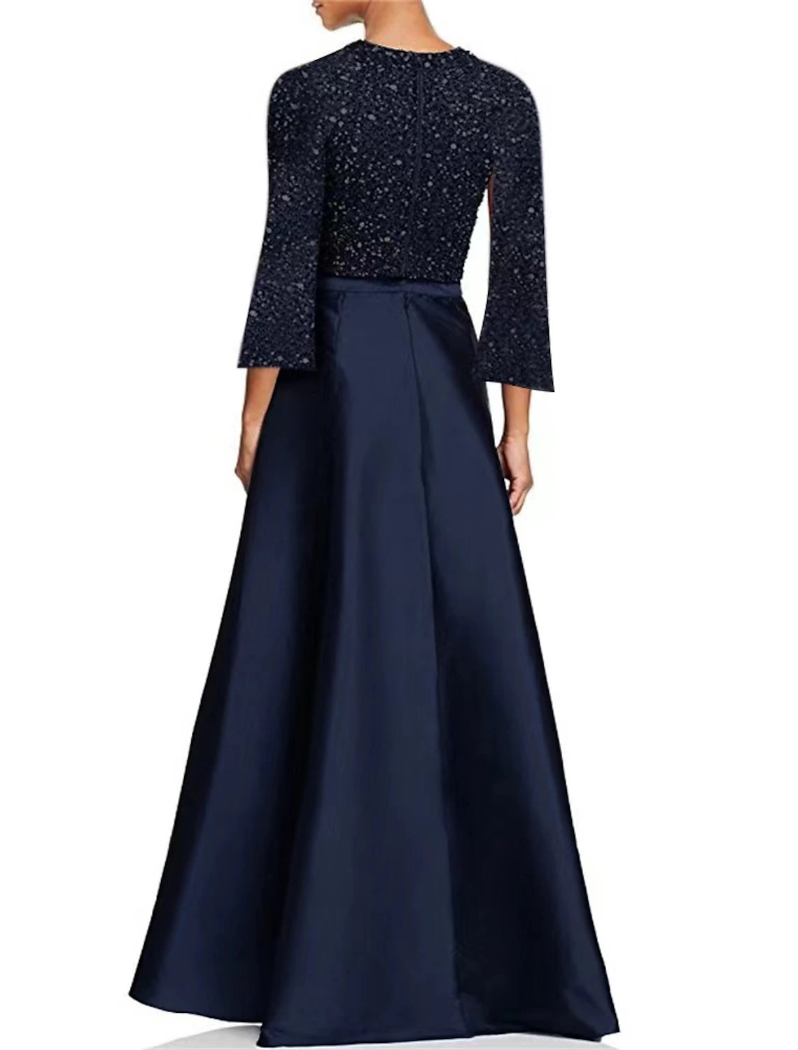A-Line Cocktail Dresses Elegant Dress Wedding Party Church Tea Length Long Sleeve Jewel Neck  Sequined with Slit