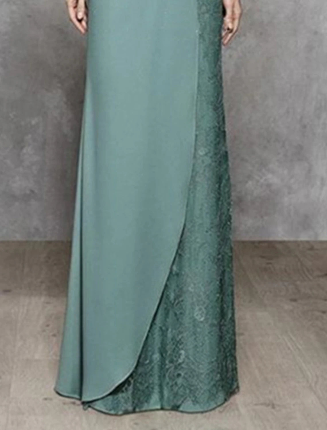 A-Line Mother of the Bride Dress Wedding Guest Elegant Jewel Neck Floor Length Chiffon Lace 3/4 Length Sleeve No with Appliques Color Block