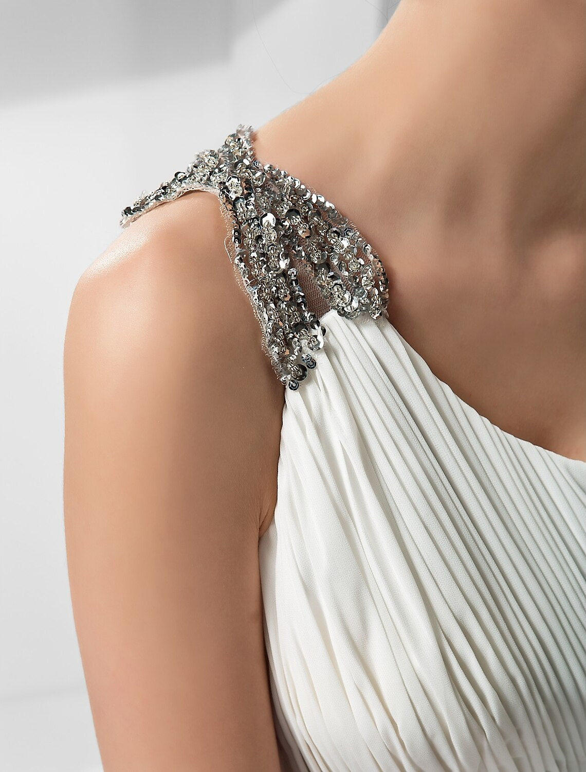 Sheath / Column One Shoulder Floor Length Chiffon Dress with Beading / Draping