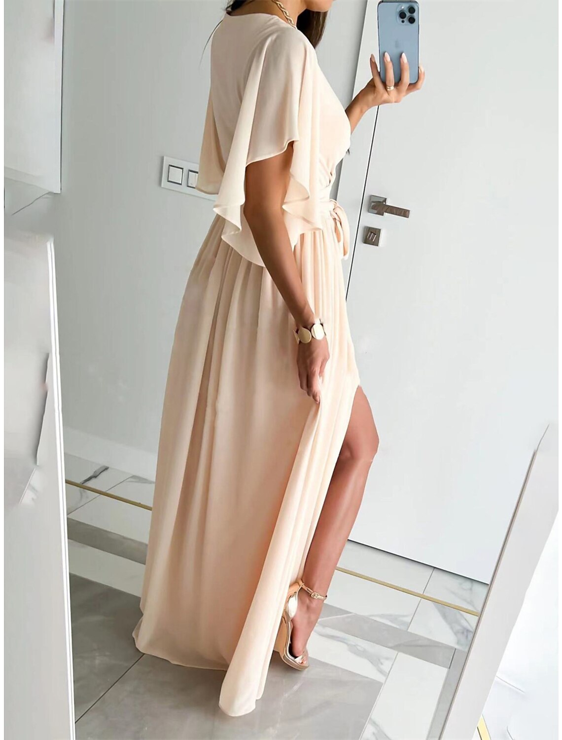 Women's Prom Dress Party Dress Wedding Guest Dress Long Dress Maxi Dress Black Red Blue Half Sleeve Plain Ruched Spring Fall Winter V Neck Elegant Winter Dress Wedding Guest Evening Party