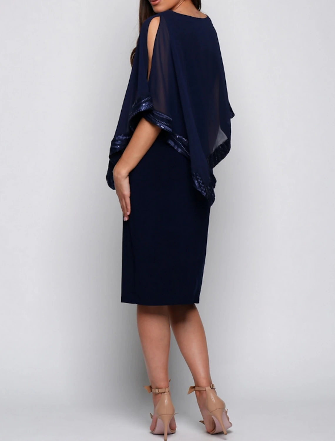 Sheath / Column Elegant Holiday Cocktail Party Dress Jewel Neck Half Sleeve Knee Length Chiffon with Sequin