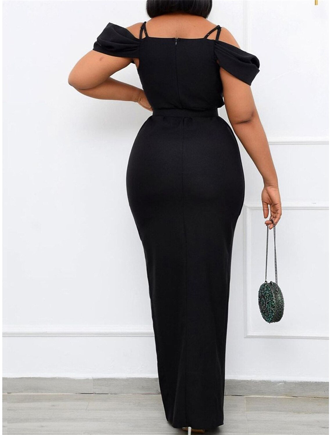 Women's Little Black Dress Prom Dress Party Dress Long Dress Maxi Dress Black Red Rose Short Sleeve Pure Color Ruched Spring Fall Winter Spaghetti Strap Fashion Winter Dress Wedding Guest