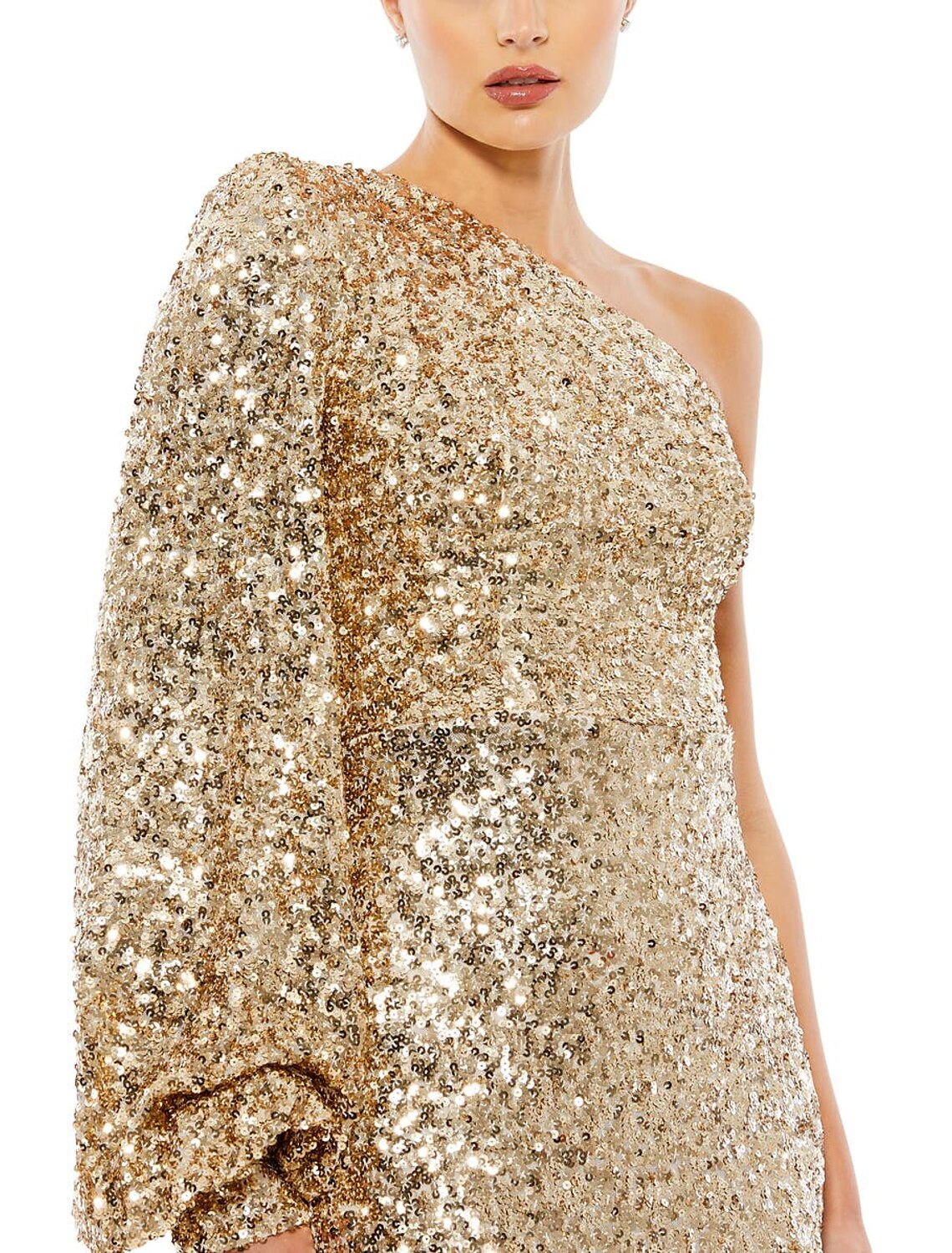 Sheath / Column Evening Gown Sparkle Dress Wedding Guest Black Tie Floor Length Long Sleeve One Shoulder pink hobbies Dresses Sequined with Slit