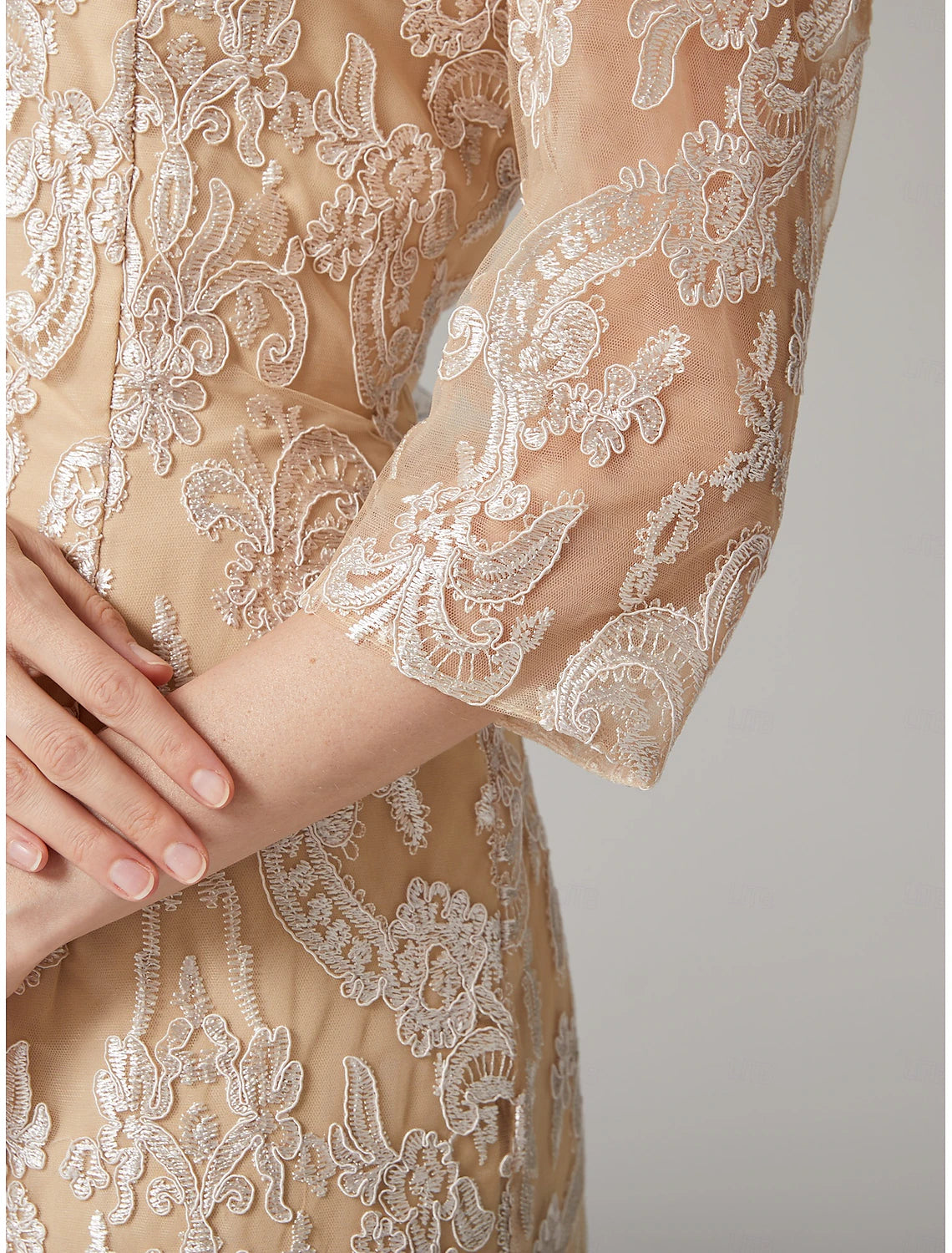 Buyishang Two Piece Sheath Dress Suit Mother of the Bride Dress Elegant Jewel Neck Knee Length Chiffon Lace 3/4 Length Sleeve Wrap Included Jacket Dresses with Beading Appliques