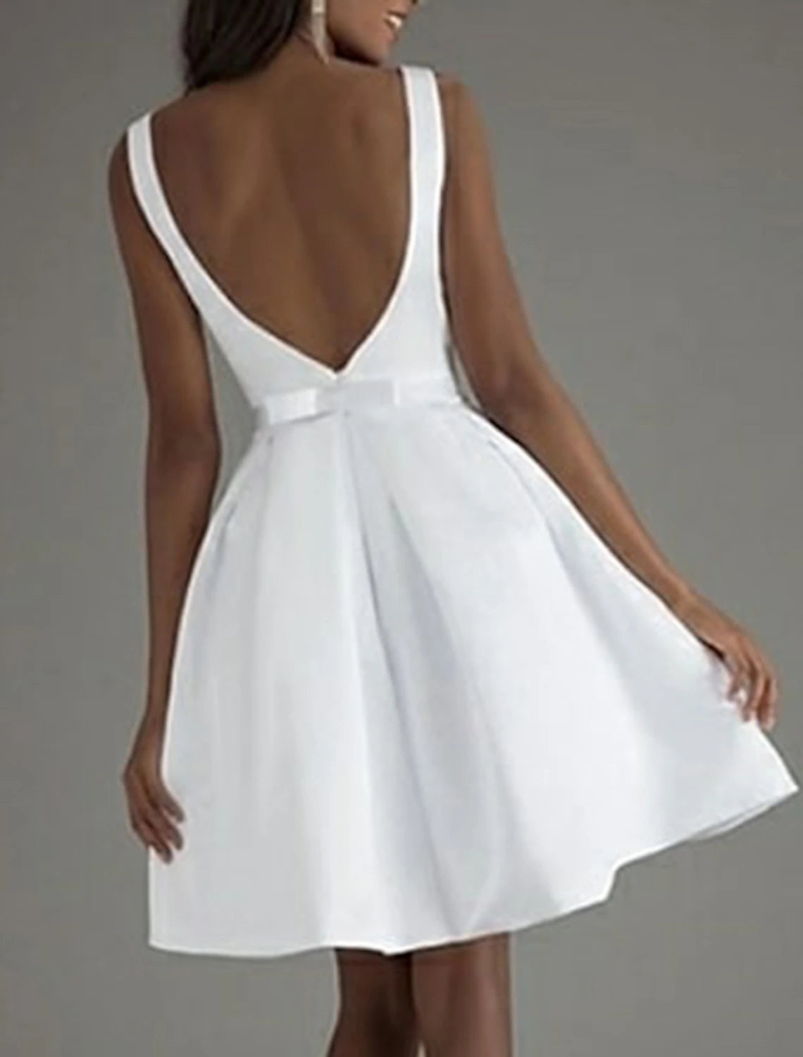 A-Line Cocktail Dresses Minimalist Dress Wedding Guest Homecoming Knee Length Sleeveless Boat Neck Satin V Back with Sleek Bow(s) Pure Color
