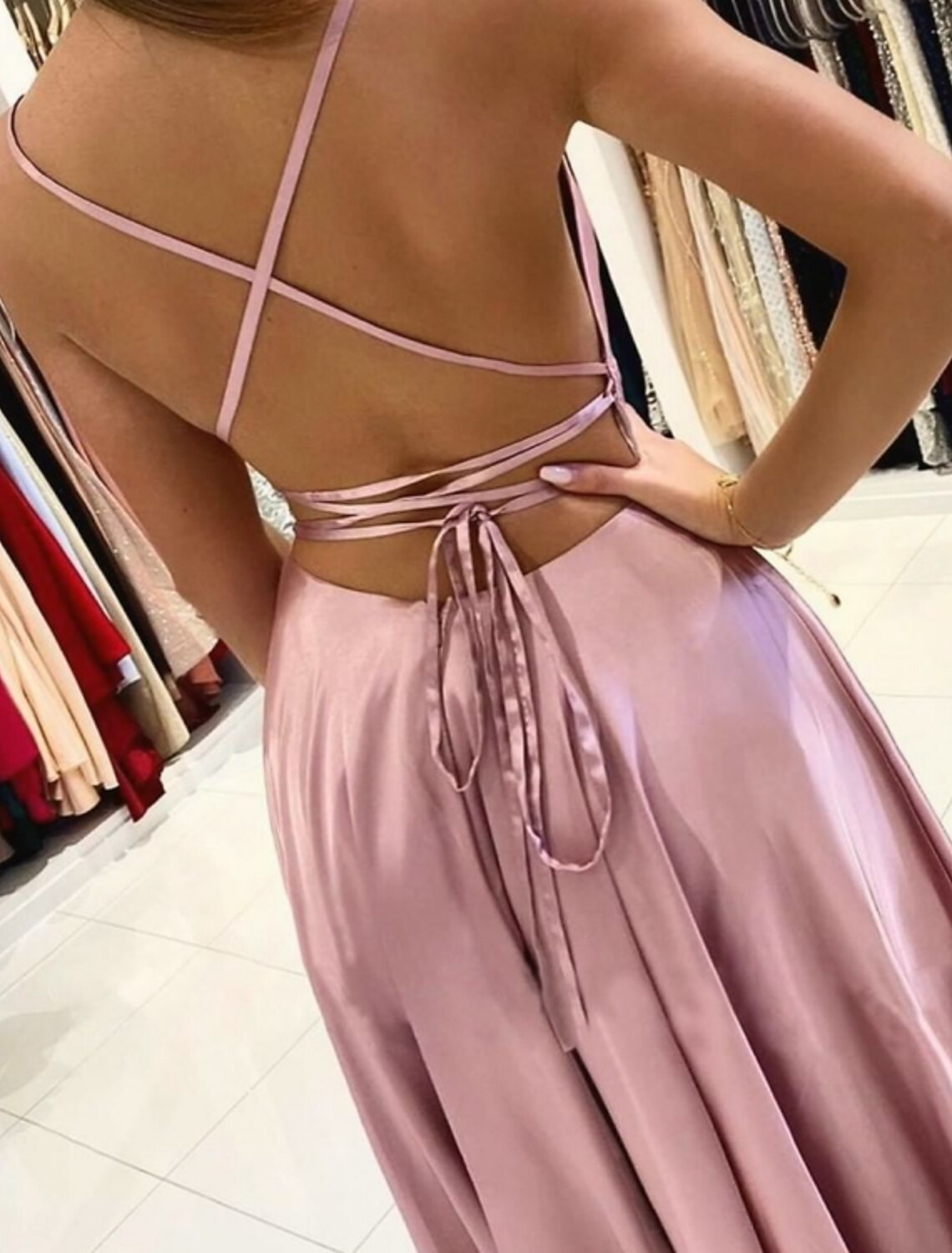 A-Line Beautiful Back Sexy Engagement Prom Birthday Dress Halter Neck Sleeveless Sweep / Brush Train Charmeuse with Pleats Slit