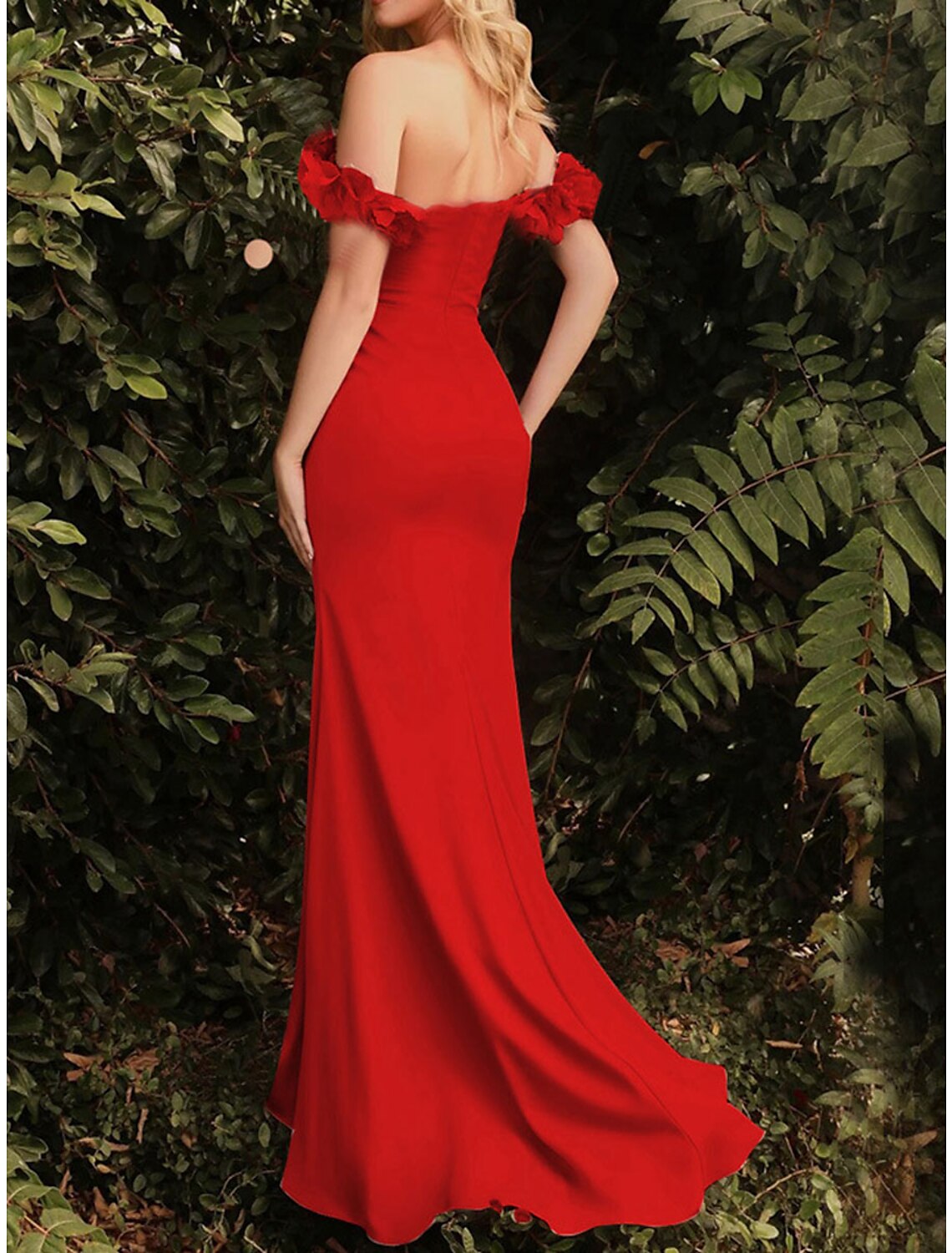 Women's Prom Dress Party Dress New Year's Eve Dress Wedding Guest Dress Long Dress Maxi Dress Red Short Sleeve Ruched Fall Winter Autumn Off Shoulder Wedding Guest Evening Party