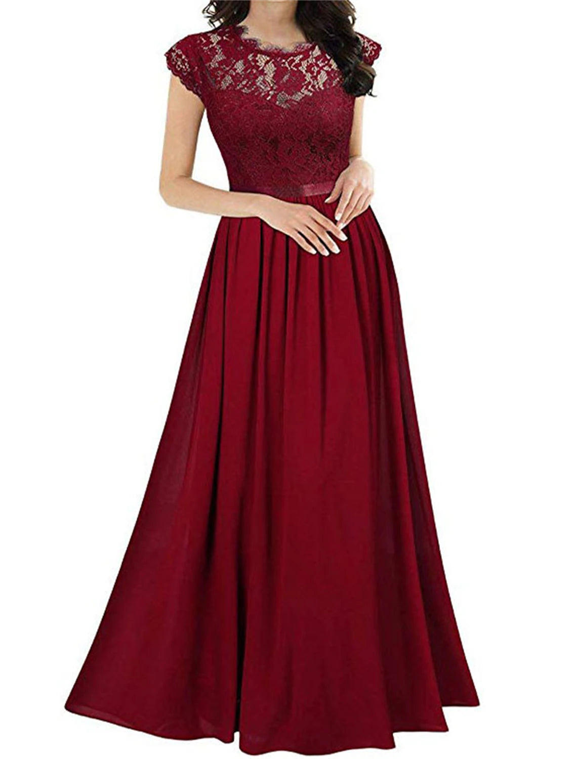 Women's Black Dress Prom Dress Christmas Party Dress Lace Chiffon Long Dress Maxi Dress Black Wine Green Short Sleeve Pure Color Lace Spring Fall Winter Crew Neck Winter Dress