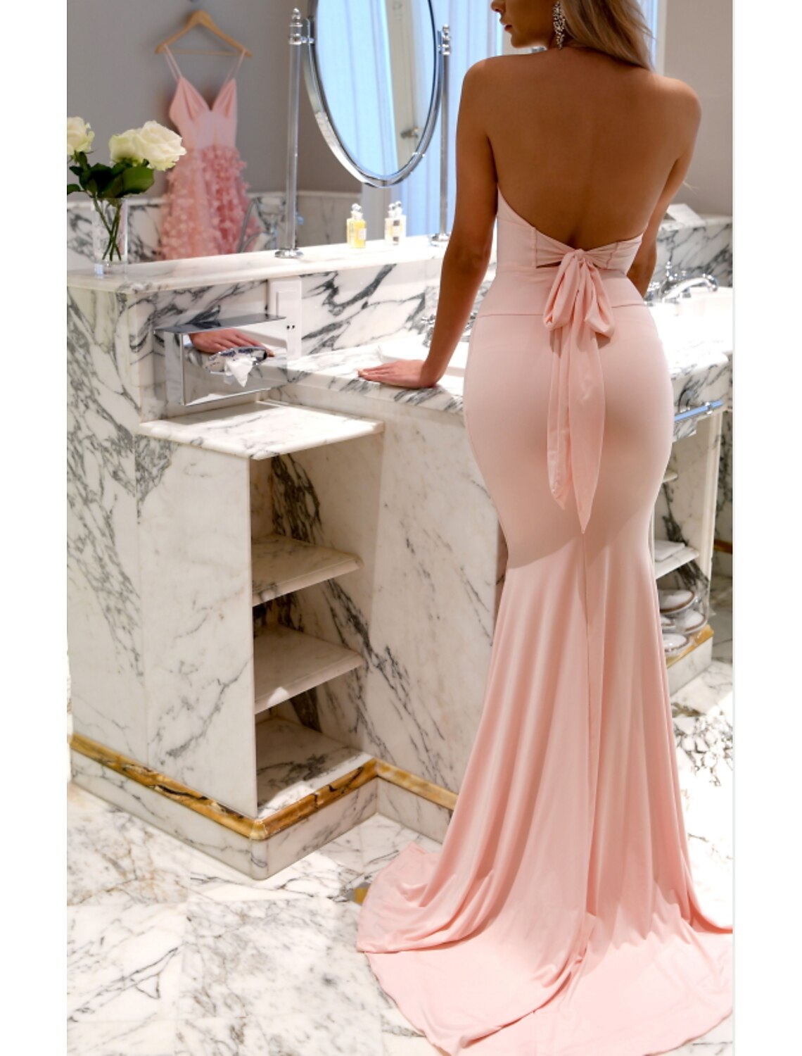 Mermaid / Trumpet Bridesmaid Dress V Neck Sleeveless Beautiful Back Floor Length Spandex with