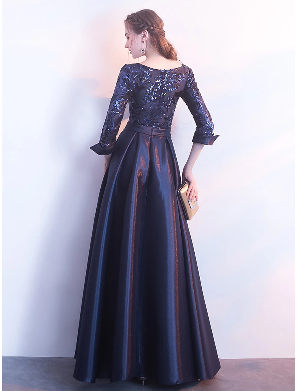 Women's Silver Sequin Dress Rose Gold Dress Prom Dress Party Dress Sparkly Dress Swing Dress Maxi long Dress Silver Champagne Dark Blue 3/4 Length Sleeve Color Block