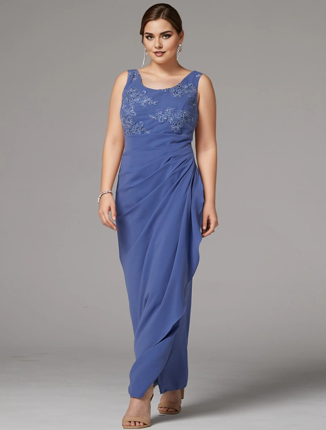 Buyishang Two Piece Sheath / Column Dress Mother of the Bride Dress Elegant Sparkle & Shine Jewel Neck Ankle Length Lace Stretch Fabric 3/4 Length Sleeve with Lace