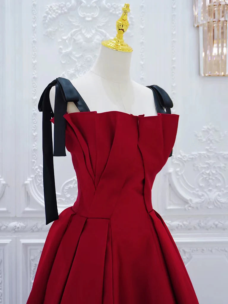 Buyishang A-Line Burgundy Satin Long Prom Dress Burgundy Long Formal Dress