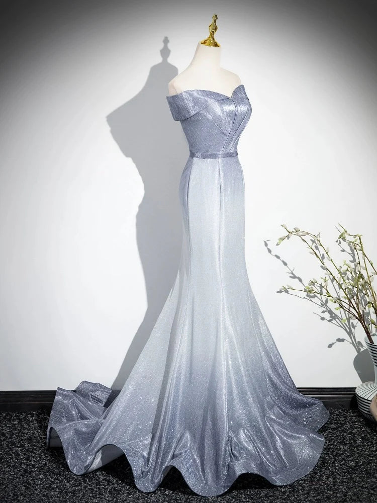Buyishang Elegant Mermaid Gray Long Prom Dress Gray Party Dress