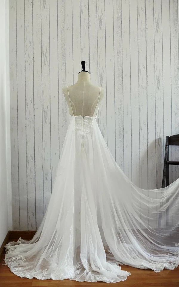 Buyishang A-Line Backless Chiffon Lace Satin Wedding Dress