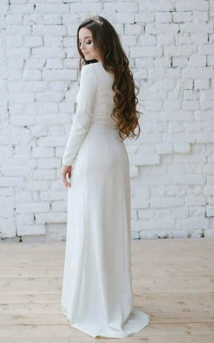 Buyishang Bateau Long Sleeve Mermaid Dress With Appliqued Waist