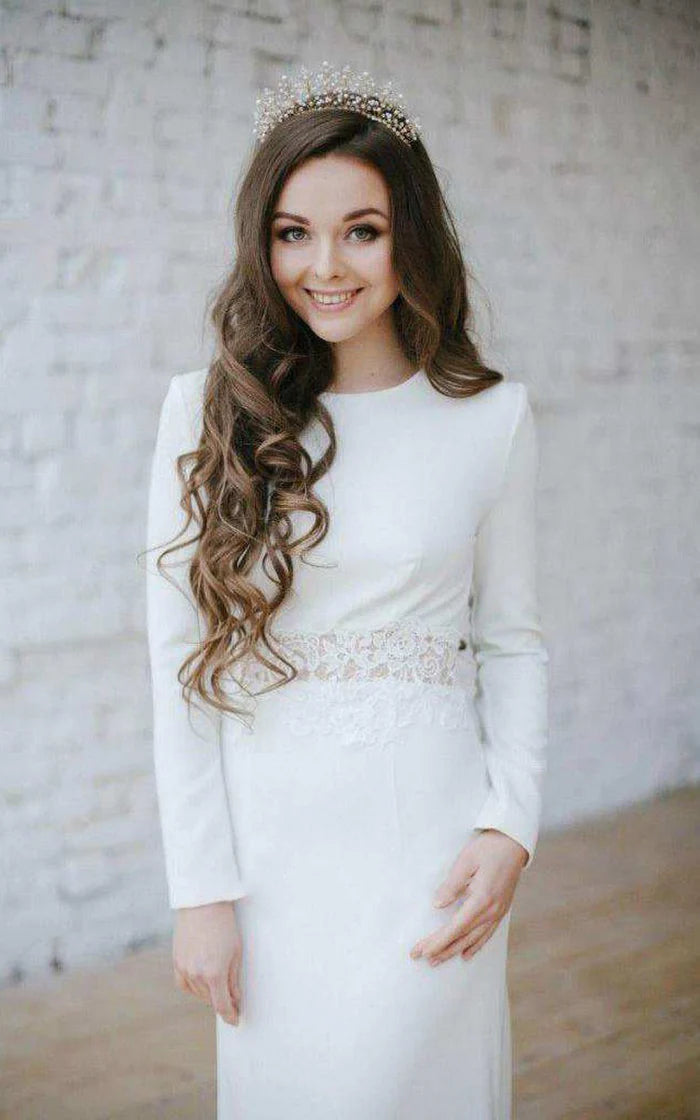 Buyishang Bateau Long Sleeve Mermaid Dress With Appliqued Waist