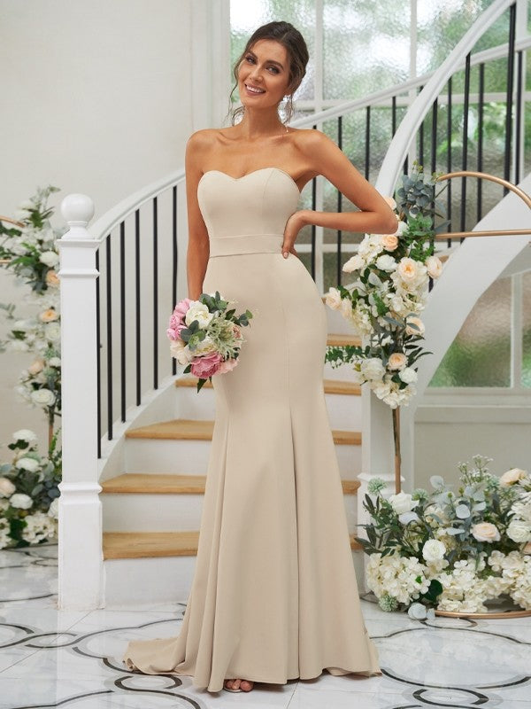 Trumpet/Mermaid Stretch Crepe Ruffles Strapless Sleeveless Sweep/Brush Train Bridesmaid DressesTrumpet/Mermaid Stretch Crepe Ruffles Strapless Sleeveless Sweep/Brush Train Bridesmaid Dresses