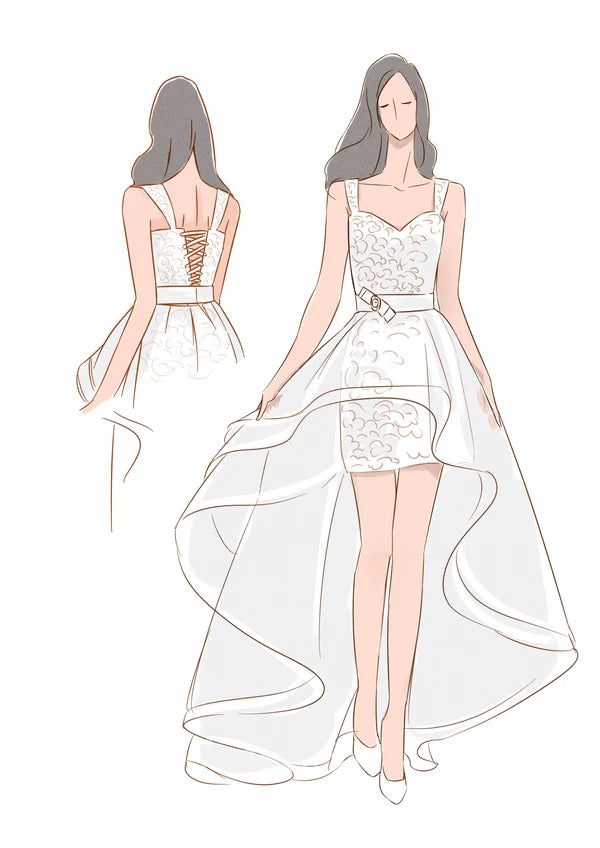 Buyishang Beach Short Sweetheart Detachable Lace Wedding Dress With Tied Back