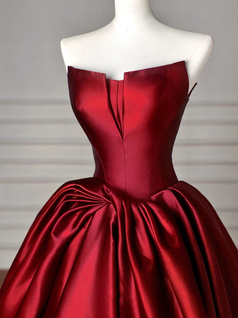 Buyishang Simple A-Line Satin Burgundy Long Prom Dress Burgundy Long Formal Dress