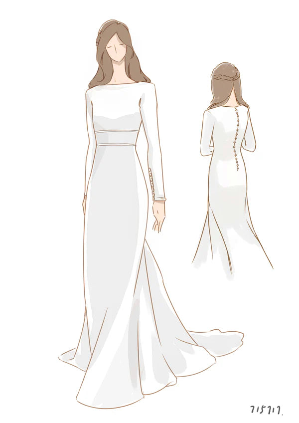 Buyishang Modest Long Sleeve Satin Wedding Dress With Sweep Train