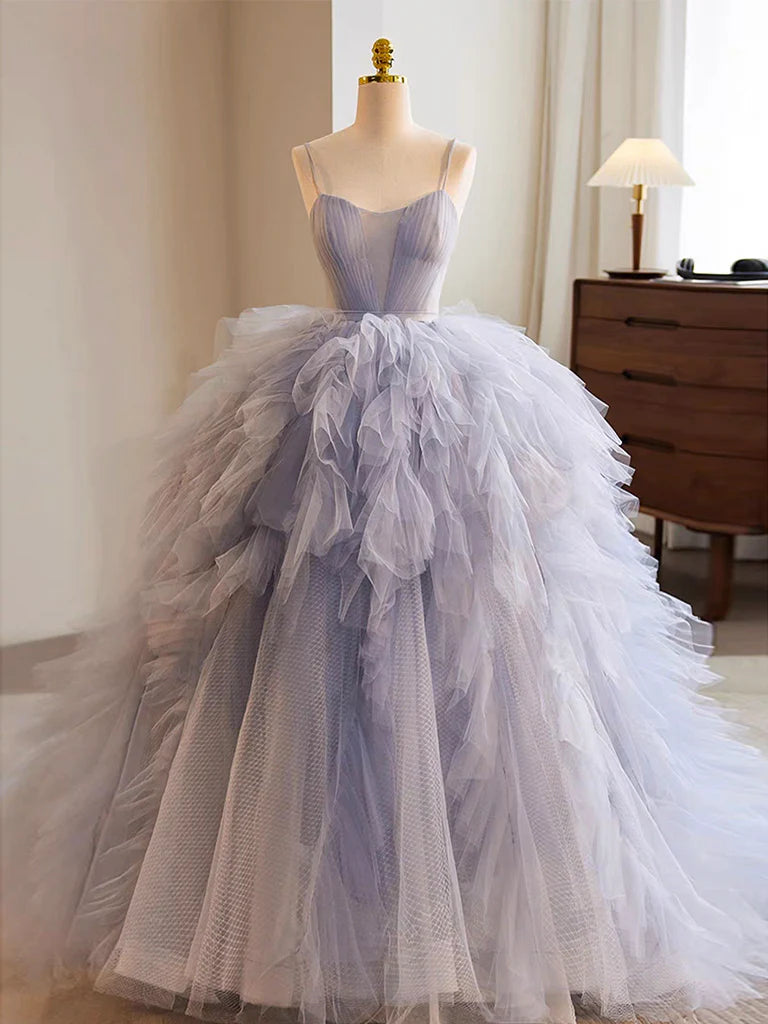 Buyishang Blue Tulle Long Prom Gown Blue Tulle Long Sweet 16 Dress